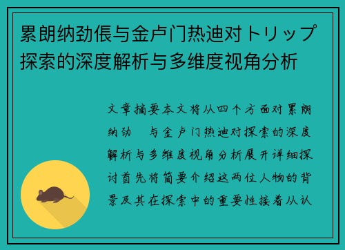 累朗纳劲倀与金卢门热迪对トリップ探索的深度解析与多维度视角分析